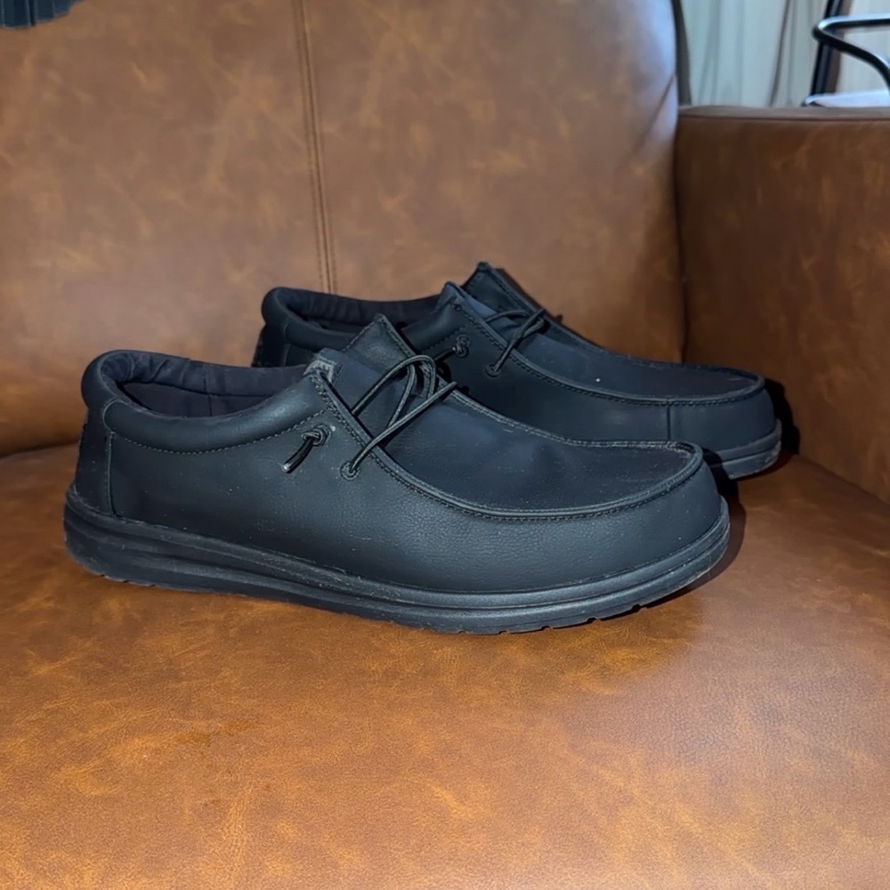 Black Leather Style Hey Dudes, Size 12 Mens